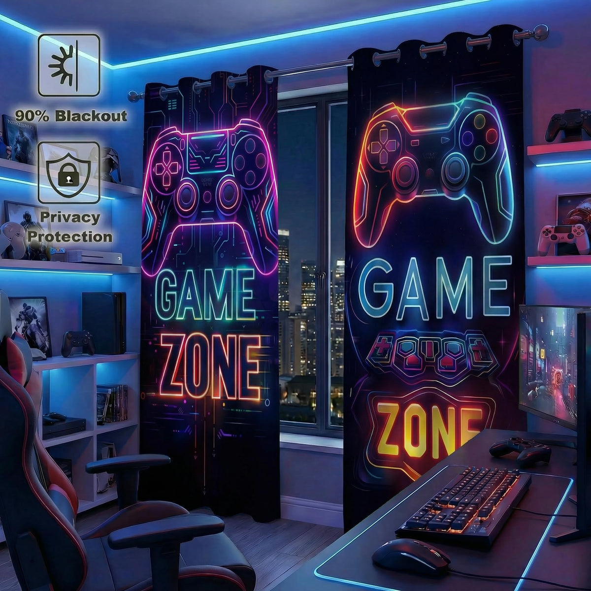 Sordcoz Gaming Blackout Curtains, 2 Panels – 6 Sizes & 6 Designs - Flex Gamingproduct_type