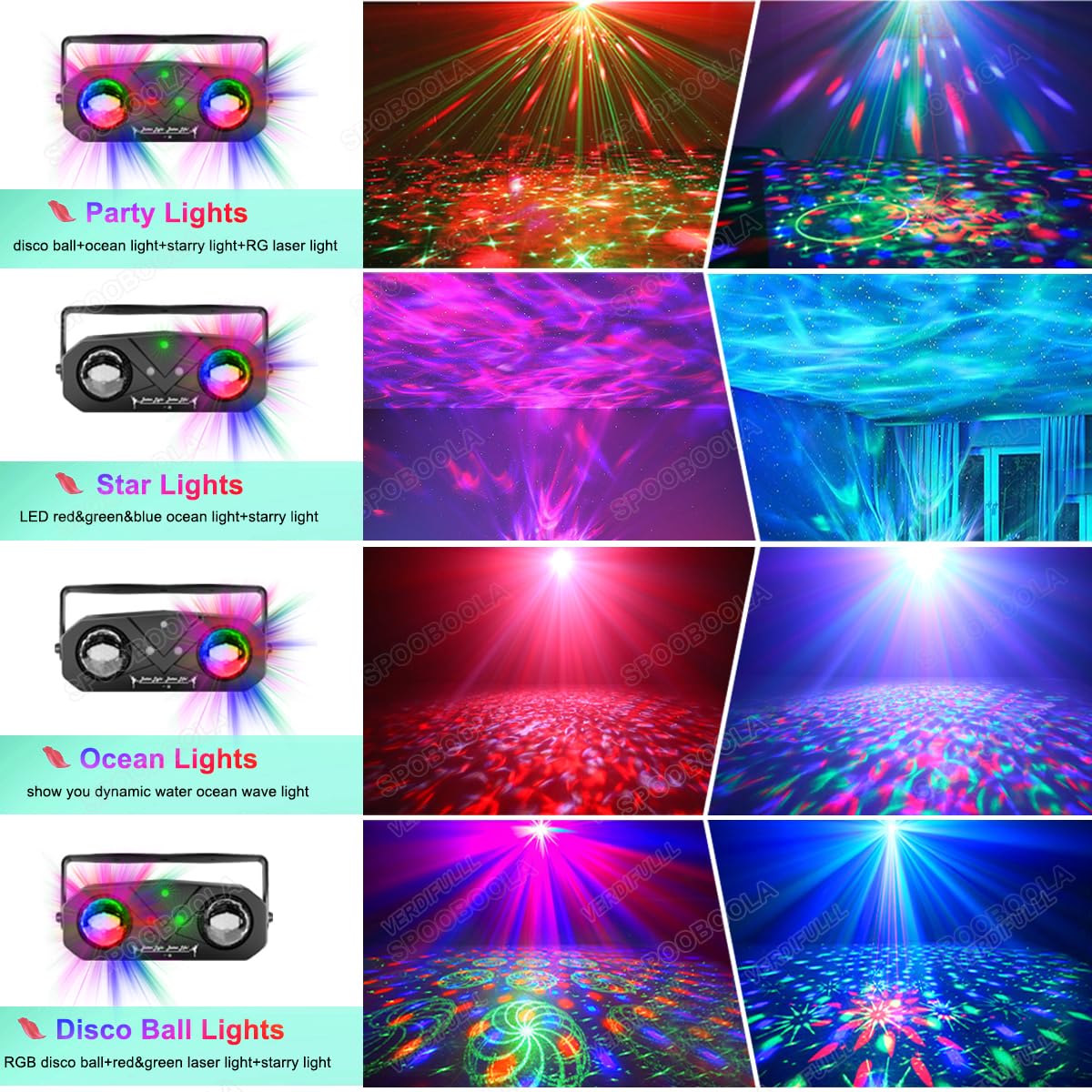 SPOOBOOLA 6-in-1 Party Light Projector – 3 Variants - Flex Gamingproduct_type