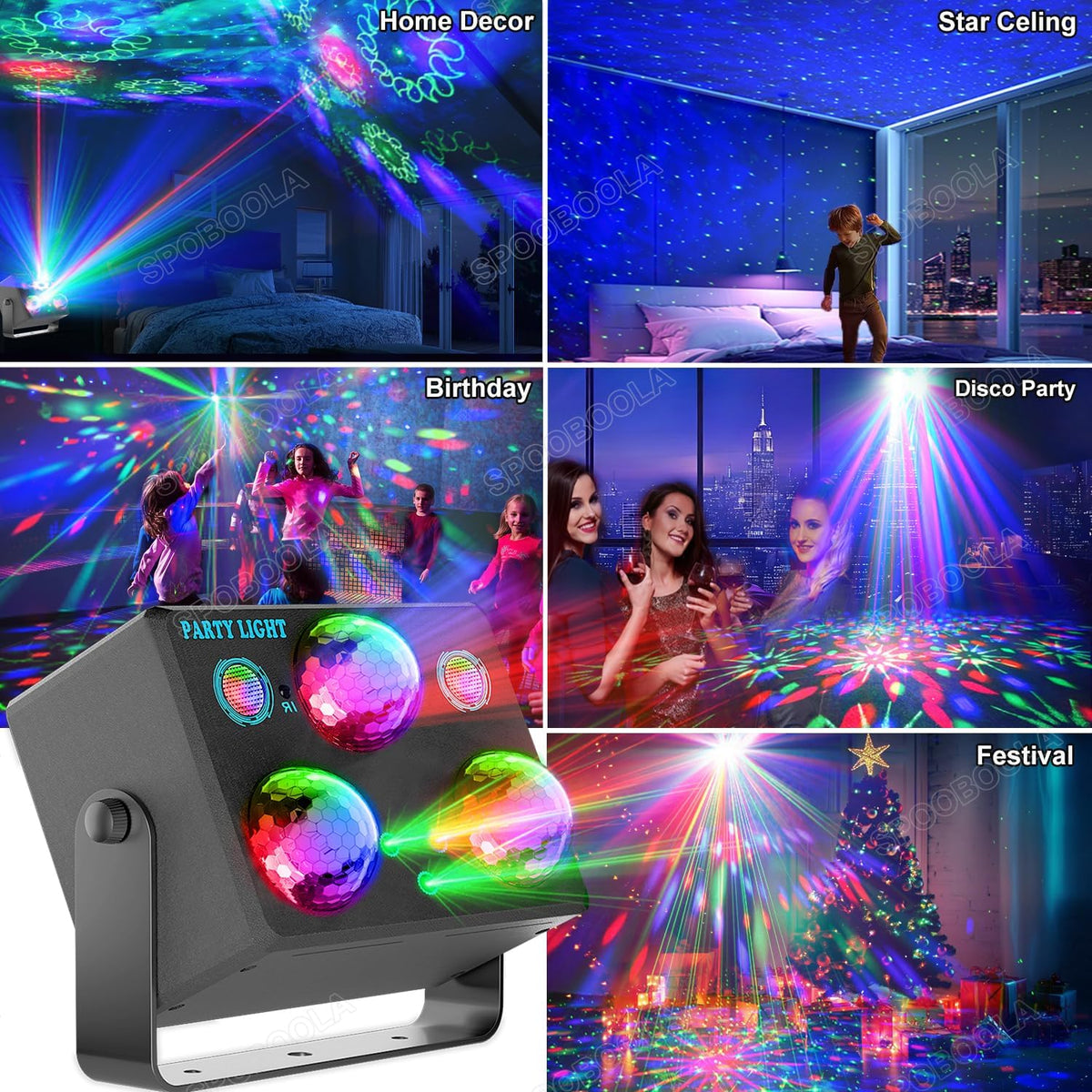 SPOOBOOLA 6-in-1 Party Light Projector – 3 Variants - Flex Gamingproduct_type
