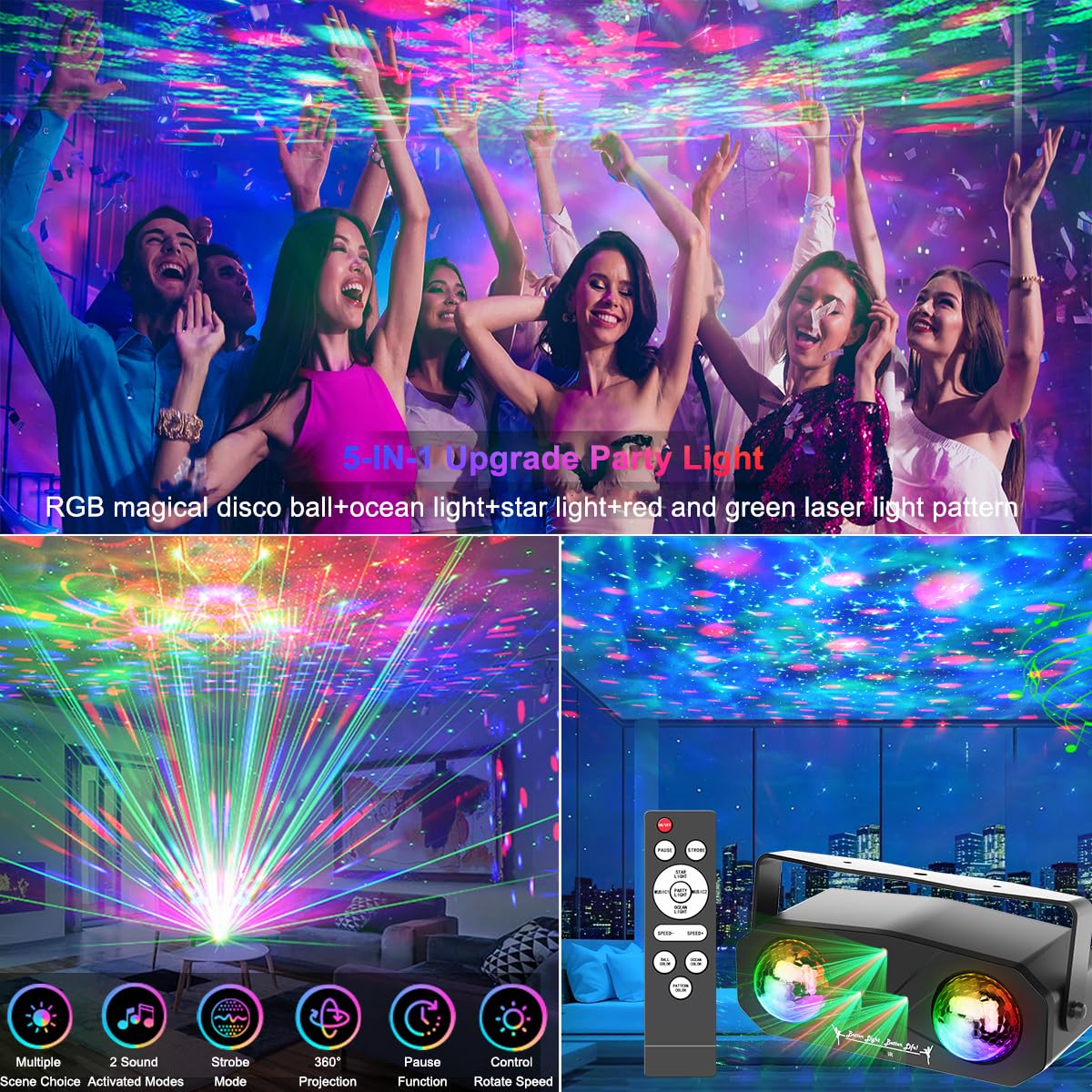 SPOOBOOLA 6-in-1 Party Light Projector – 3 Variants - Flex Gamingproduct_type