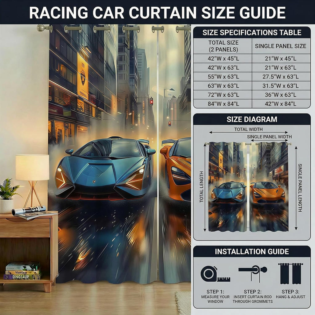 terxgrl Race Car Blackout Curtains – 8 Designs & 6 Sizes - Flex Gamingproduct_type