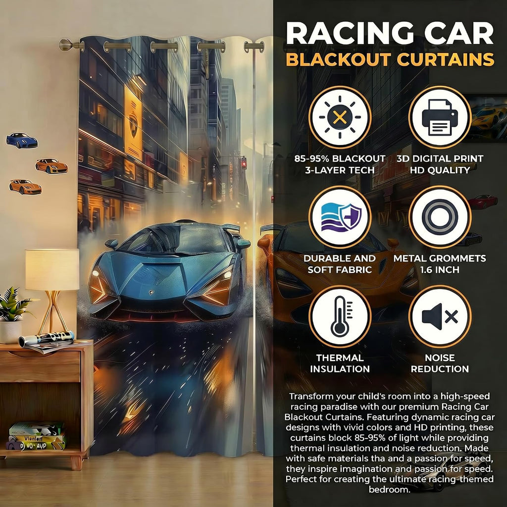 terxgrl Race Car Blackout Curtains – 8 Designs & 6 Sizes - Flex Gamingproduct_type