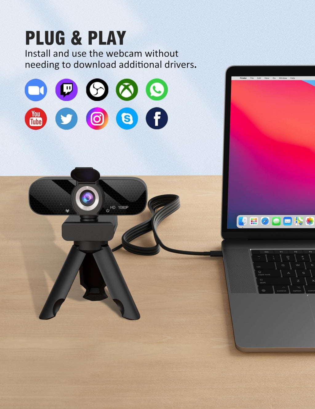 Tewiky Full HD Webcam with Mic & Rotatable Tripod – 4 Styles - Flex Gamingproduct_type