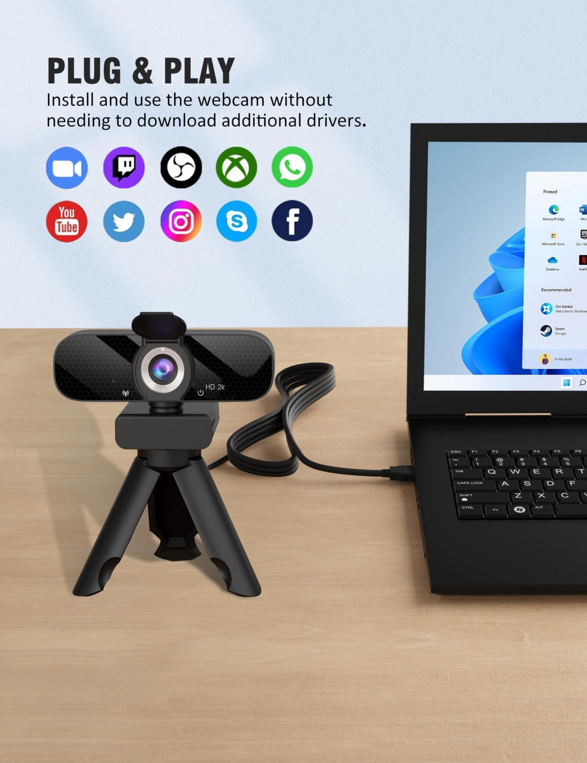 Tewiky Full HD Webcam with Mic & Rotatable Tripod – 4 Styles - Flex Gamingproduct_type