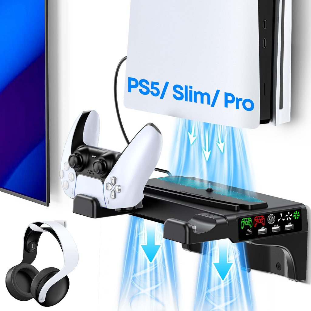 Tokluck PS5 Wall Mount Kit with Cooling Fan & Charging Station – 2 Sizes & 3 Colours - Flex Gamingproduct_type