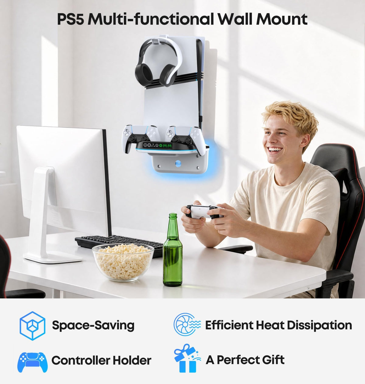 Tokluck PS5 Wall Mount Kit with Cooling Fan & Charging Station – 2 Sizes & 3 Colours - Flex Gamingproduct_type
