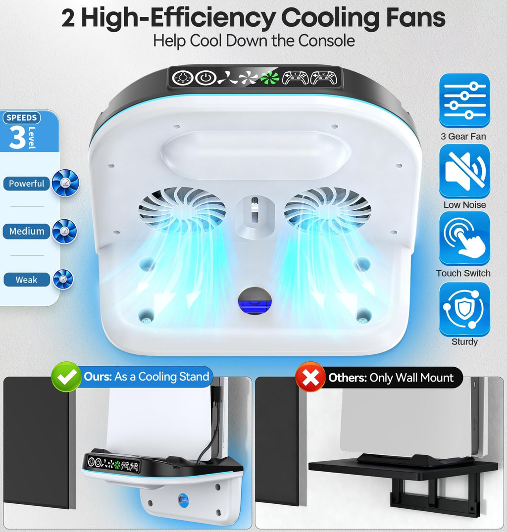 Tokluck PS5 Wall Mount Kit with Cooling Fan & Charging Station – 2 Sizes & 3 Colours - Flex Gamingproduct_type