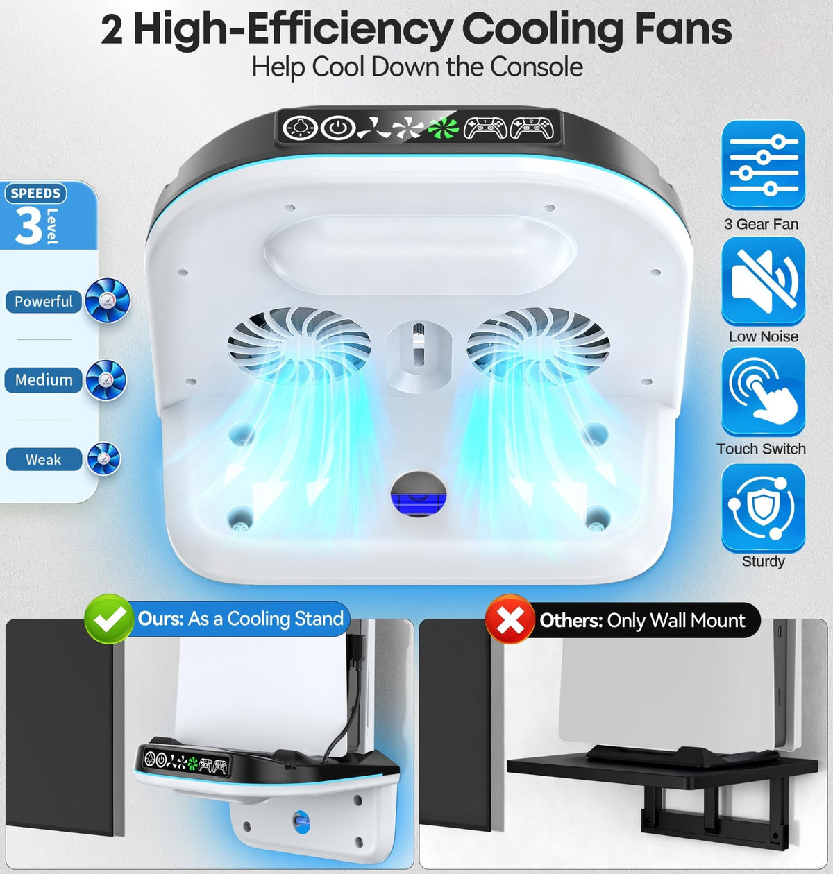 Tokluck PS5 Wall Mount Kit with Cooling Fan & Charging Station – 2 Sizes & 3 Colours - Flex Gamingproduct_type