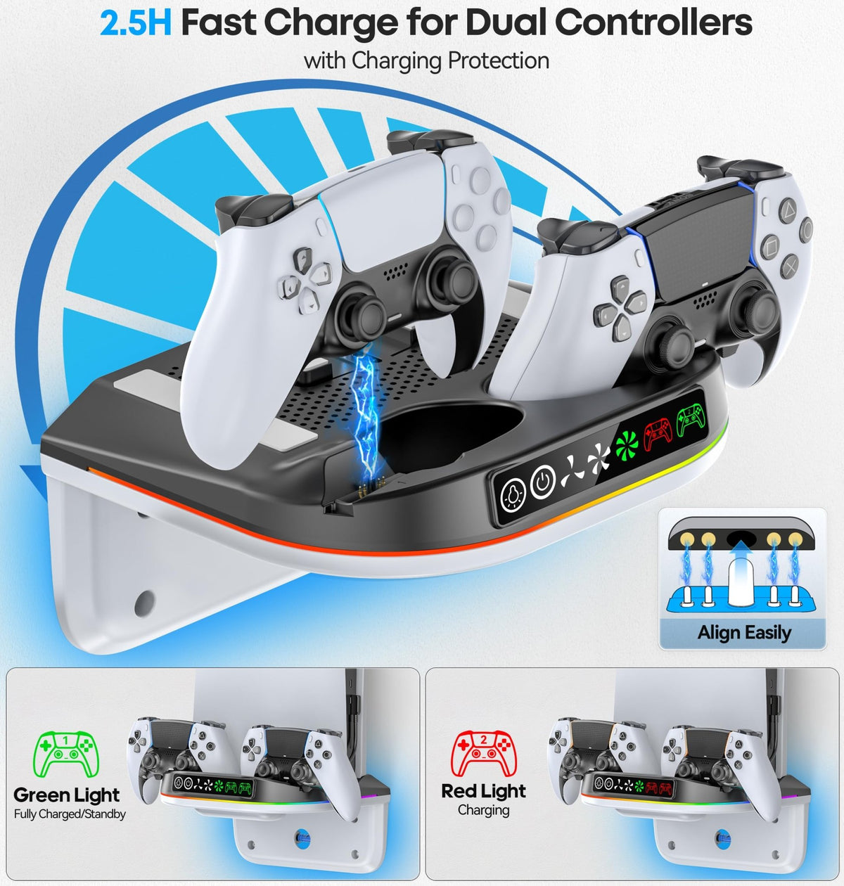 Tokluck PS5 Wall Mount Kit with Cooling Fan & Charging Station – 2 Sizes & 3 Colours - Flex Gamingproduct_type