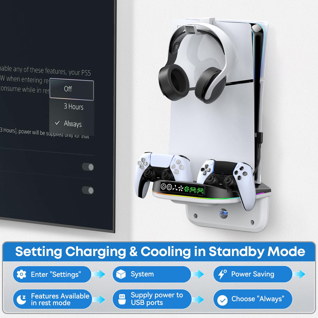 Tokluck PS5 Wall Mount Kit with Cooling Fan & Charging Station – 2 Sizes & 3 Colours - Flex Gamingproduct_type