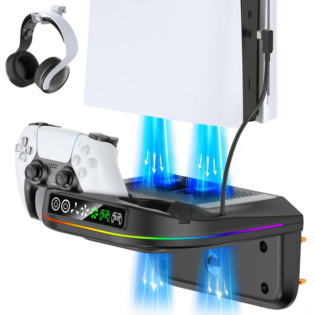 Tokluck PS5 Wall Mount Kit with Cooling Fan & Charging Station – 2 Sizes & 3 Colours - Flex Gamingproduct_type