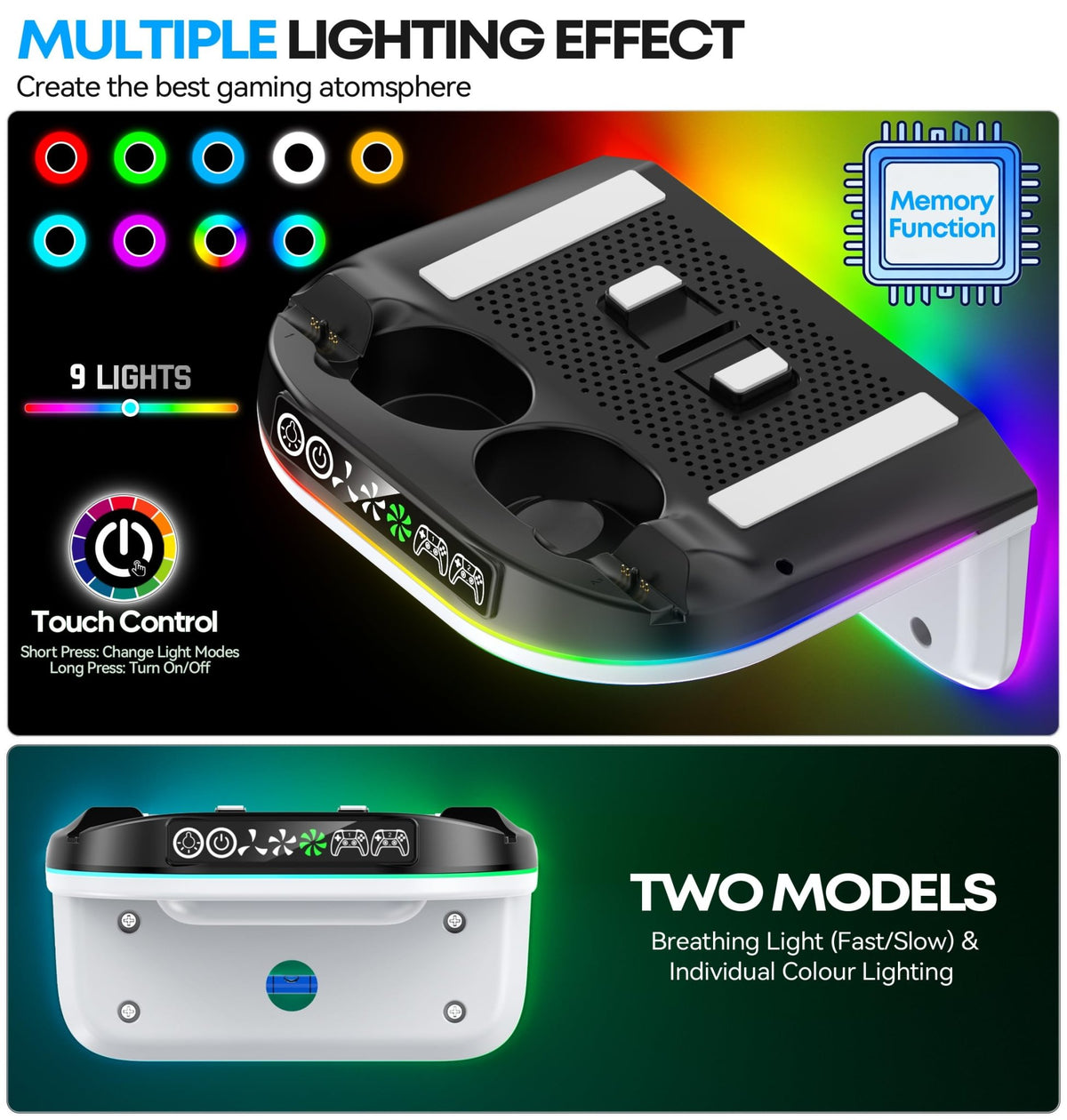 Tokluck PS5 Wall Mount Kit with Cooling Fan & Charging Station – 2 Sizes & 3 Colours - Flex Gamingproduct_type