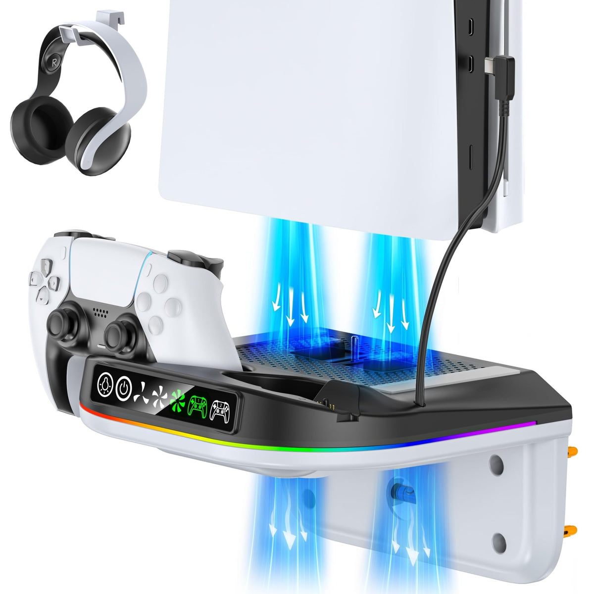 Tokluck PS5 Wall Mount Kit with Cooling Fan & Charging Station – 2 Sizes & 3 Colours - Flex Gamingproduct_type
