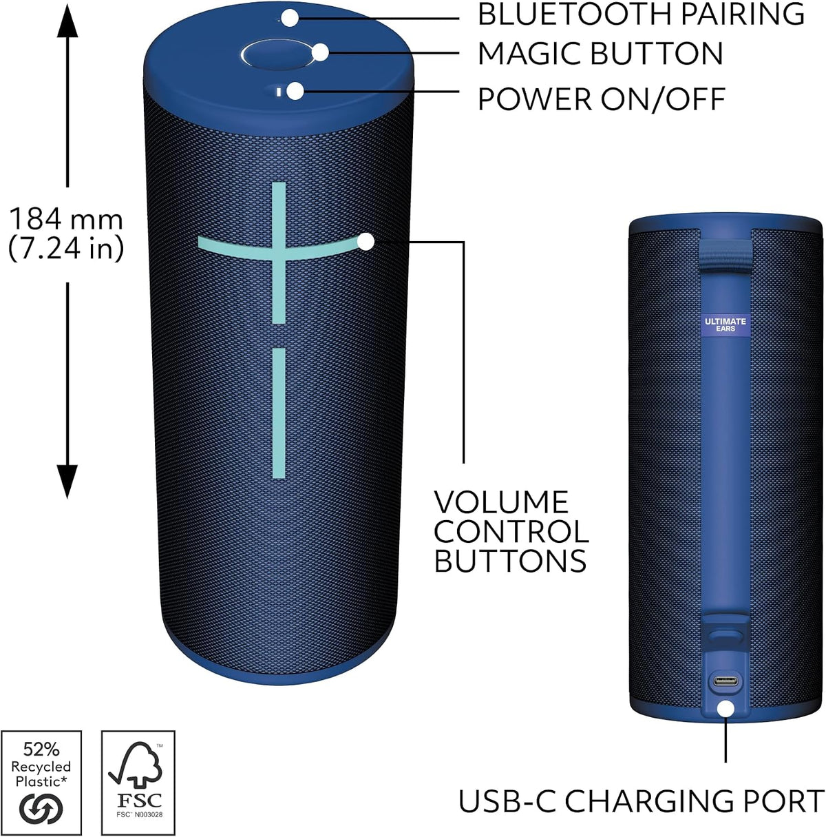 Ultimate Ears Boom 4 Portable Bluetooth Speaker, Waterproof - Blue | Balanced 360-degree sound, clear audio, deep bass, floating design, 15-hour battery life, 147ft (45m) wireless range - Flex Gamingproduct_type