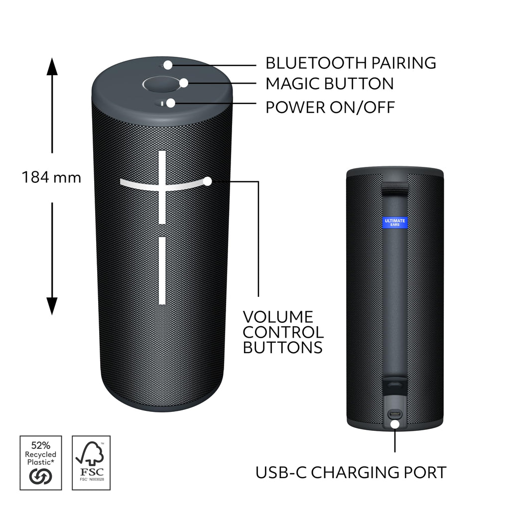 Ultimate Ears Boom 4 Portable Bluetooth Speaker, Waterproof - Blue | Balanced 360-degree sound, clear audio, deep bass, floating design, 15-hour battery life, 147ft (45m) wireless range - Flex Gamingproduct_type