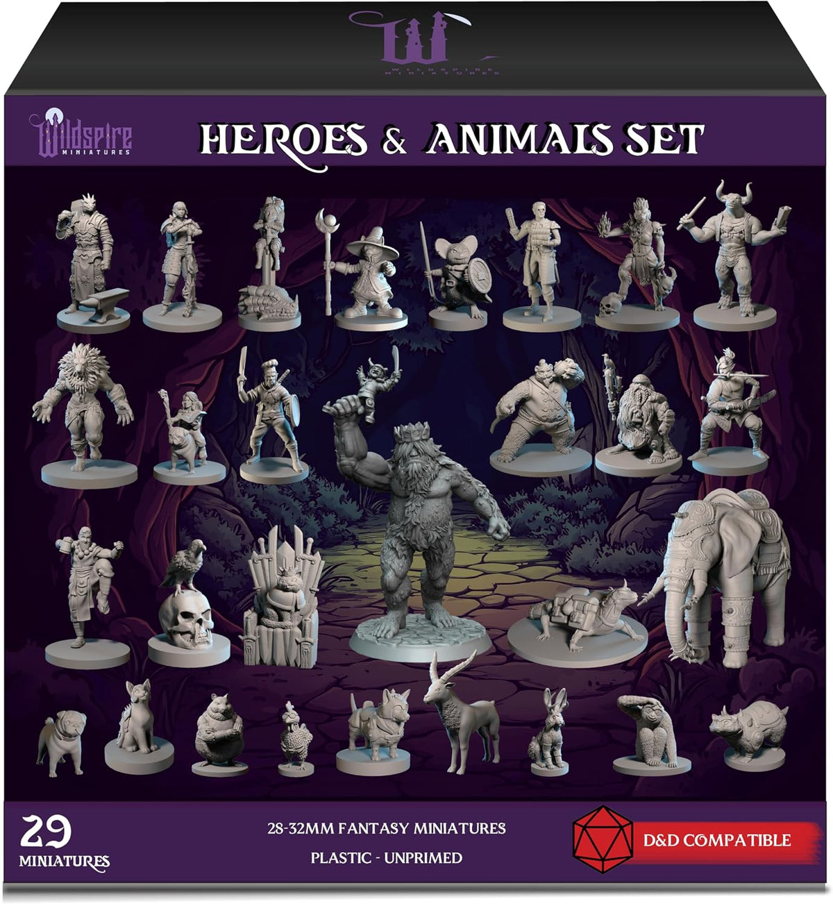 Wildspire Fantasy Heroes, NPC Animal Companions & Troll King – 28mm Unpainted DND Miniatures - Flex Gamingproduct_type