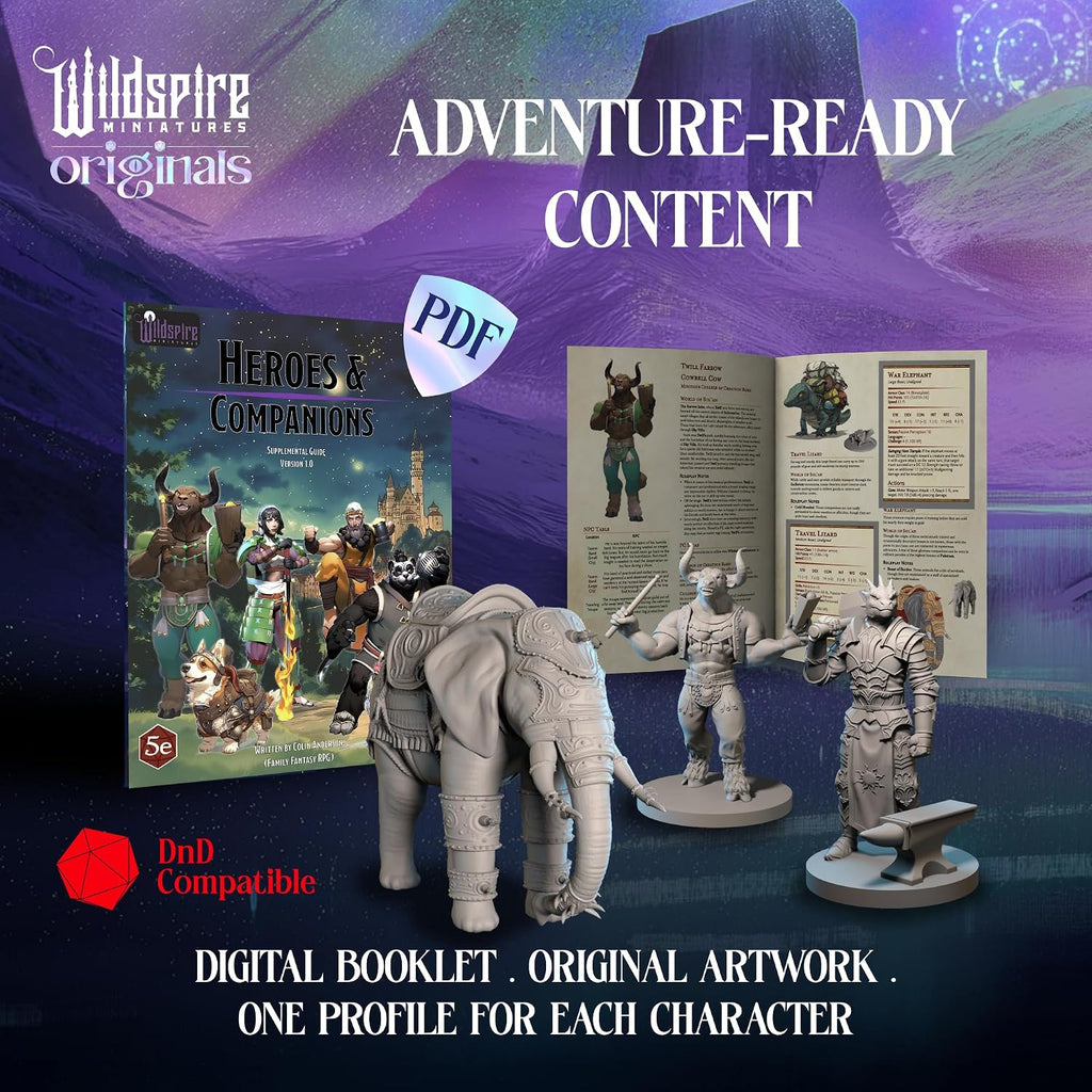 Wildspire Fantasy Heroes, NPC Animal Companions & Troll King – 28mm Unpainted DND Miniatures - Flex Gamingproduct_type