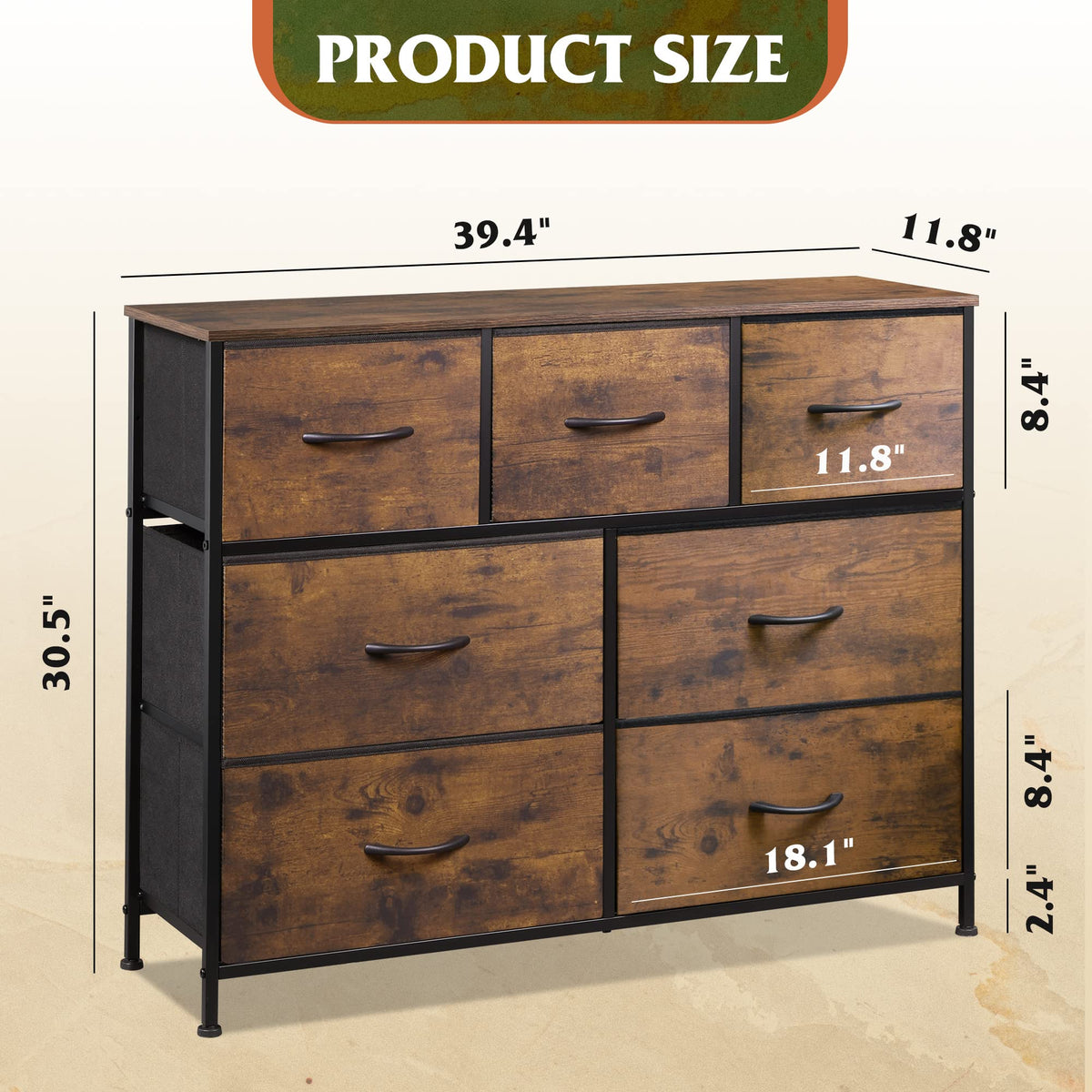 WLIVE 7-Drawer Dresser & TV Stand with Fabric Storage – 14 Colors - Flex Gamingproduct_type