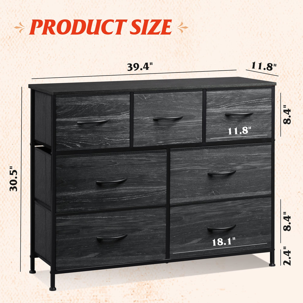 WLIVE 7-Drawer Dresser & TV Stand with Fabric Storage – 14 Colors - Flex Gamingproduct_type