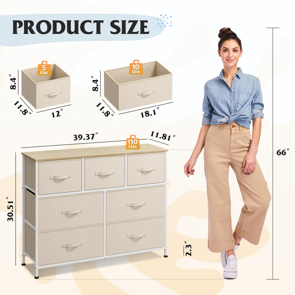 WLIVE 7-Drawer Dresser & TV Stand with Fabric Storage – 14 Colors - Flex Gamingproduct_type