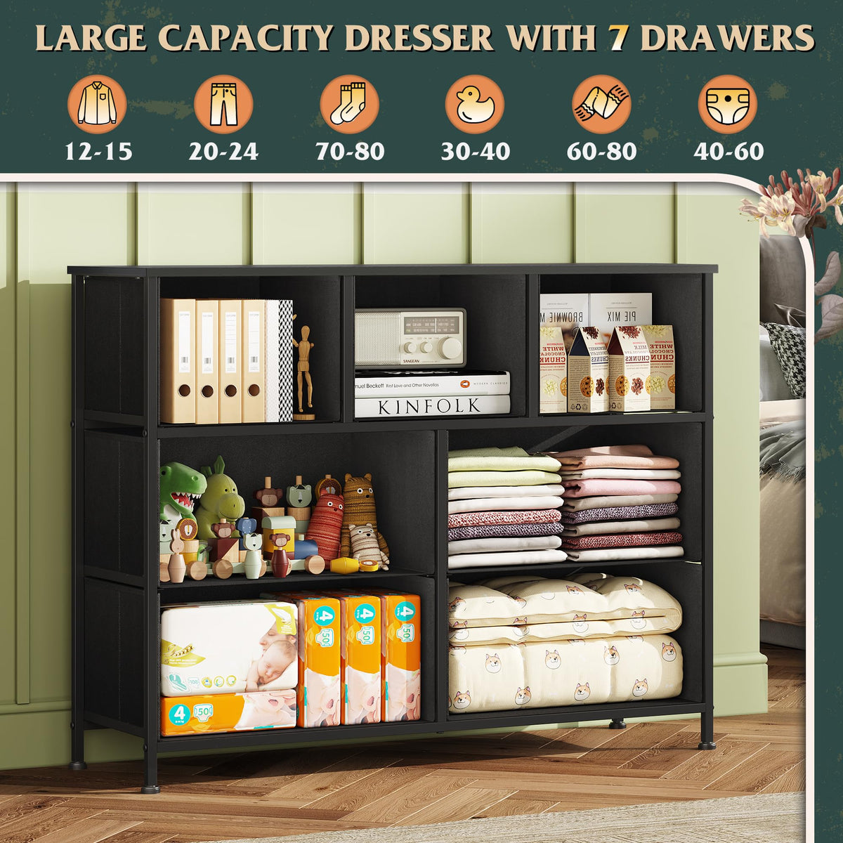 WLIVE 7-Drawer Dresser & TV Stand with Fabric Storage – 14 Colors - Flex Gamingproduct_type