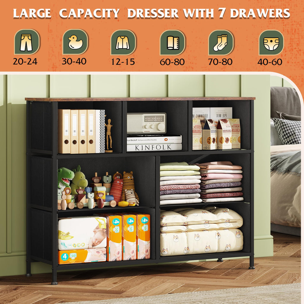 WLIVE 7-Drawer Dresser & TV Stand with Fabric Storage – 14 Colors - Flex Gamingproduct_type