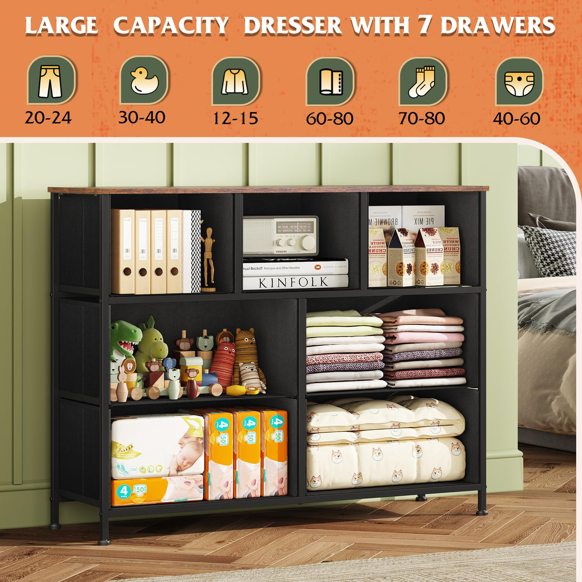 WLIVE 7-Drawer Dresser & TV Stand with Fabric Storage – 14 Colors - Flex Gamingproduct_type