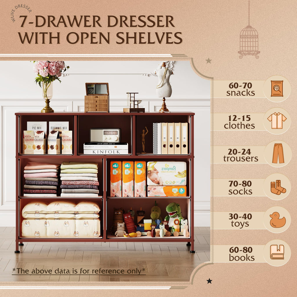 WLIVE 7-Drawer Dresser & TV Stand with Fabric Storage – 14 Colors - Flex Gamingproduct_type