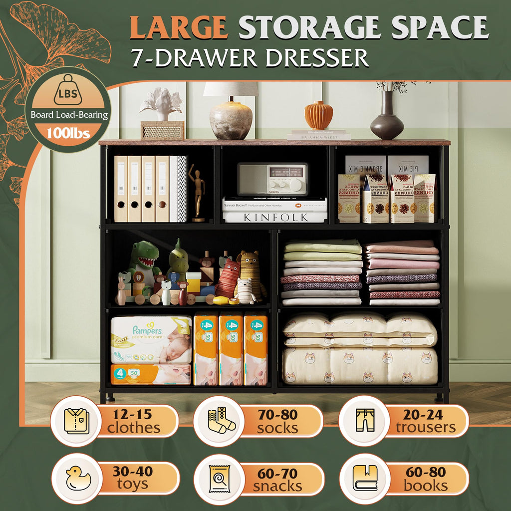 WLIVE 7-Drawer Dresser & TV Stand with Fabric Storage – 14 Colors - Flex Gamingproduct_type