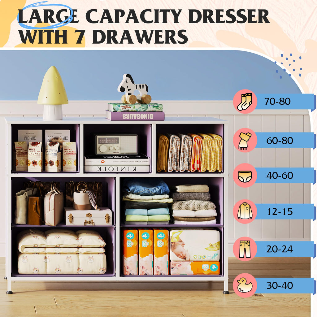 WLIVE 7-Drawer Dresser & TV Stand with Fabric Storage – 14 Colors - Flex Gamingproduct_type