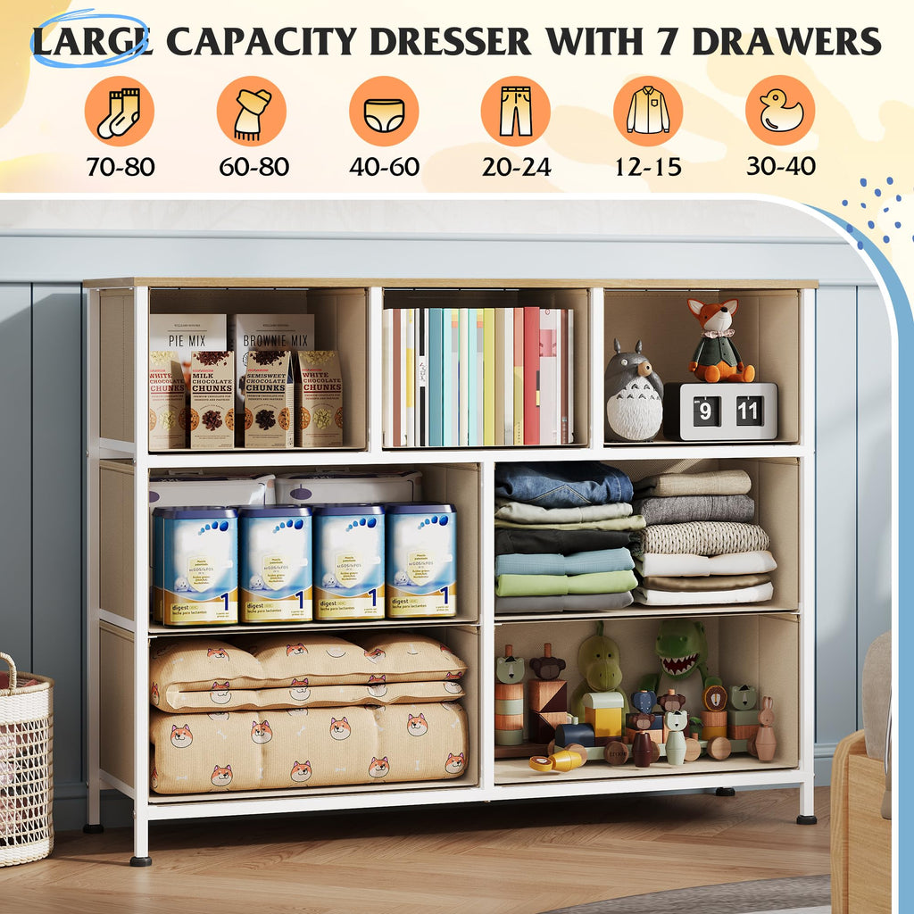 WLIVE 7-Drawer Dresser & TV Stand with Fabric Storage – 14 Colors - Flex Gamingproduct_type