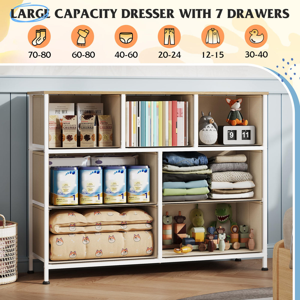 WLIVE 7-Drawer Dresser & TV Stand with Fabric Storage – 14 Colors - Flex Gamingproduct_type