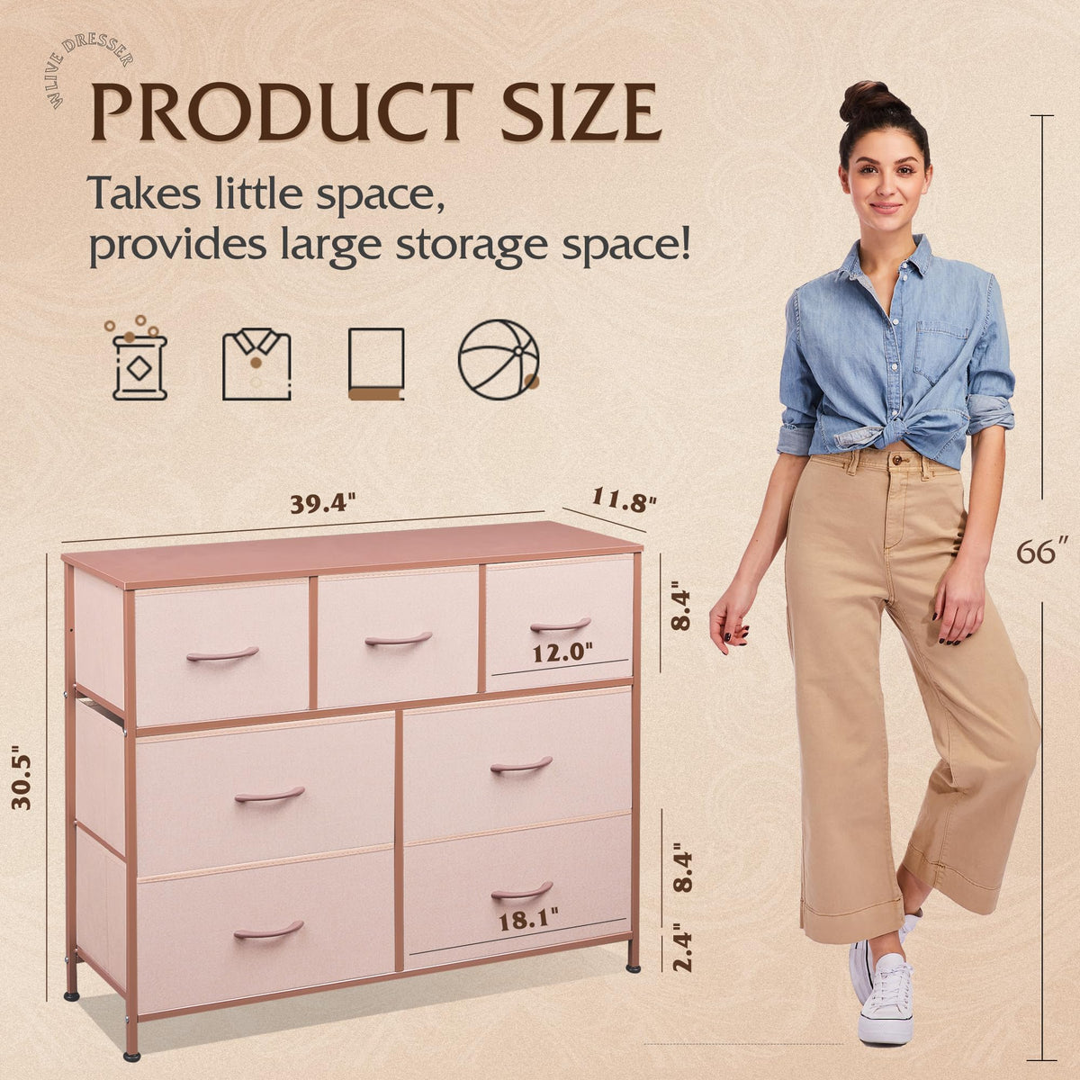 WLIVE 7-Drawer Dresser & TV Stand with Fabric Storage – 14 Colors - Flex Gamingproduct_type