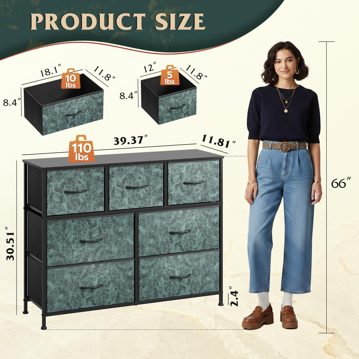 WLIVE 7-Drawer Dresser & TV Stand with Fabric Storage – 14 Colors - Flex Gamingproduct_type