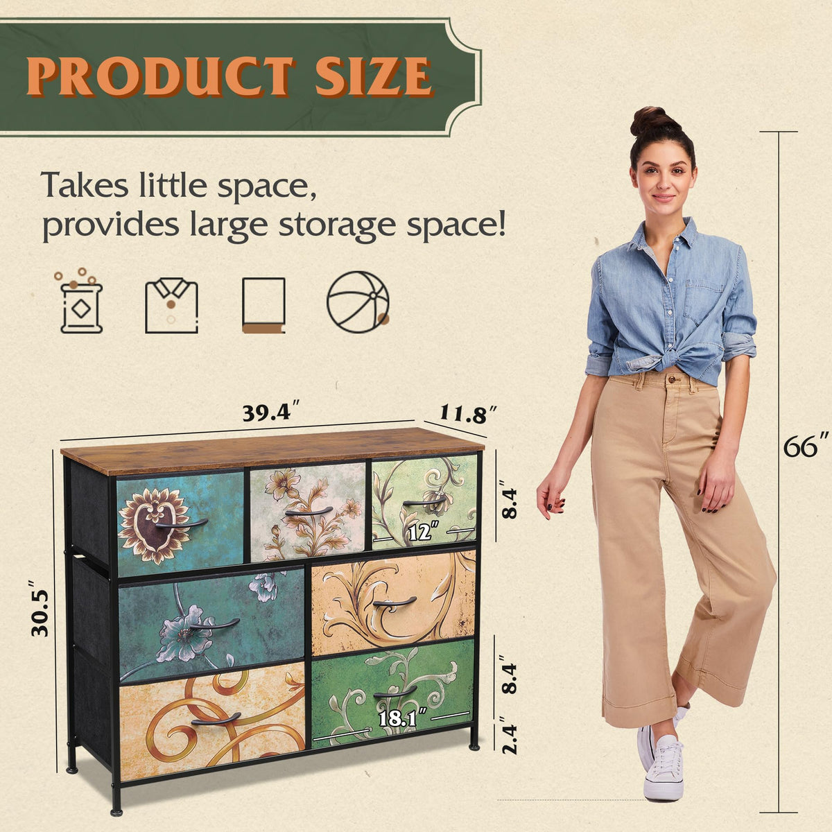 WLIVE 7-Drawer Dresser & TV Stand with Fabric Storage – 14 Colors - Flex Gamingproduct_type