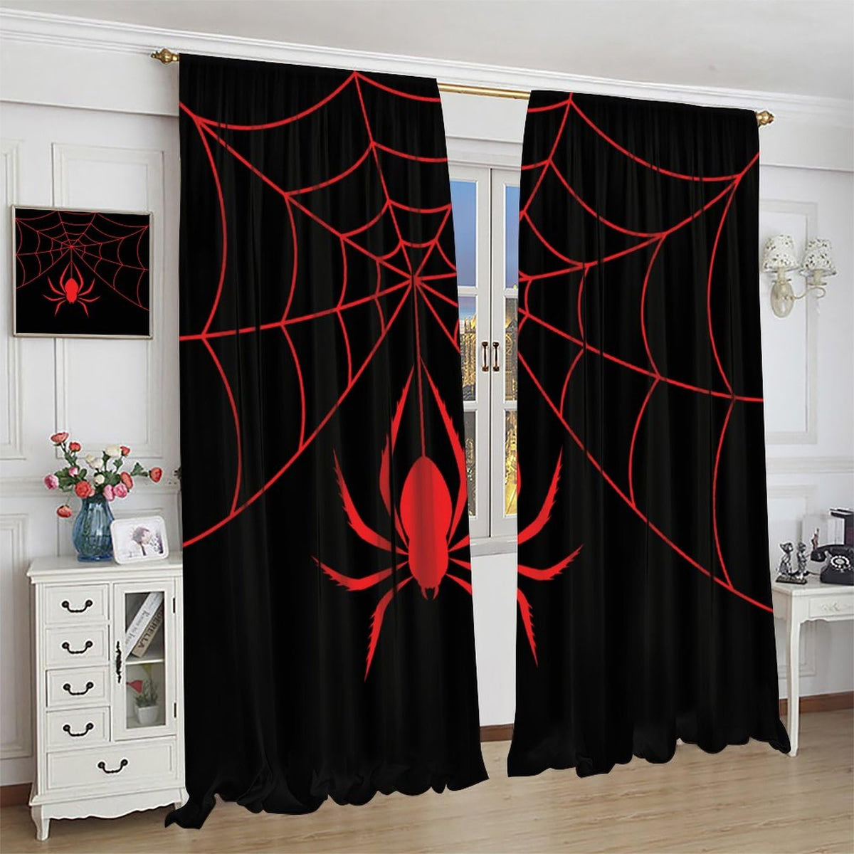 XBDDZSW Spider Web Window Curtains, 2 Panels – 10 Sizes & 3 Styles - Flex Gamingproduct_type