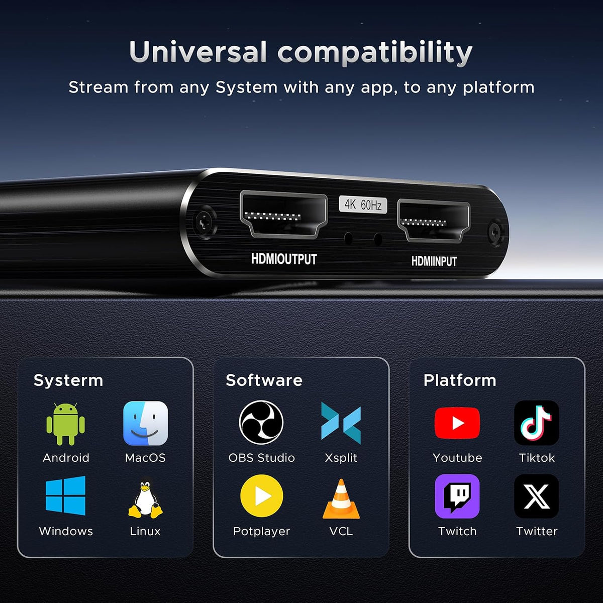 XIIXMASK 4K HDMI Video Capture Card – Black - Flex Gamingproduct_type