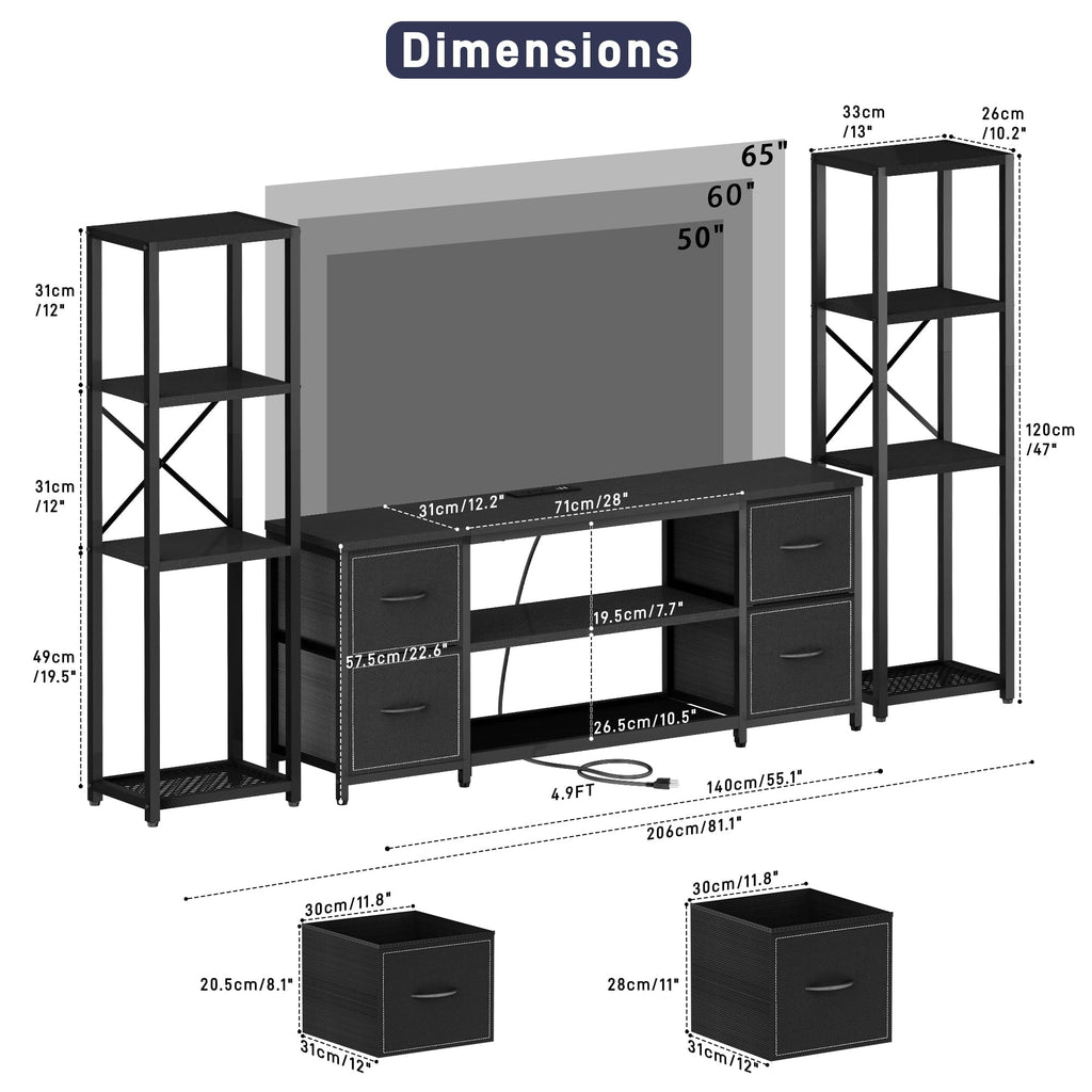 Yenlure LED TV Stand Entertainment Center Bookshelf Combo – 4 Colors - Flex Gamingproduct_type