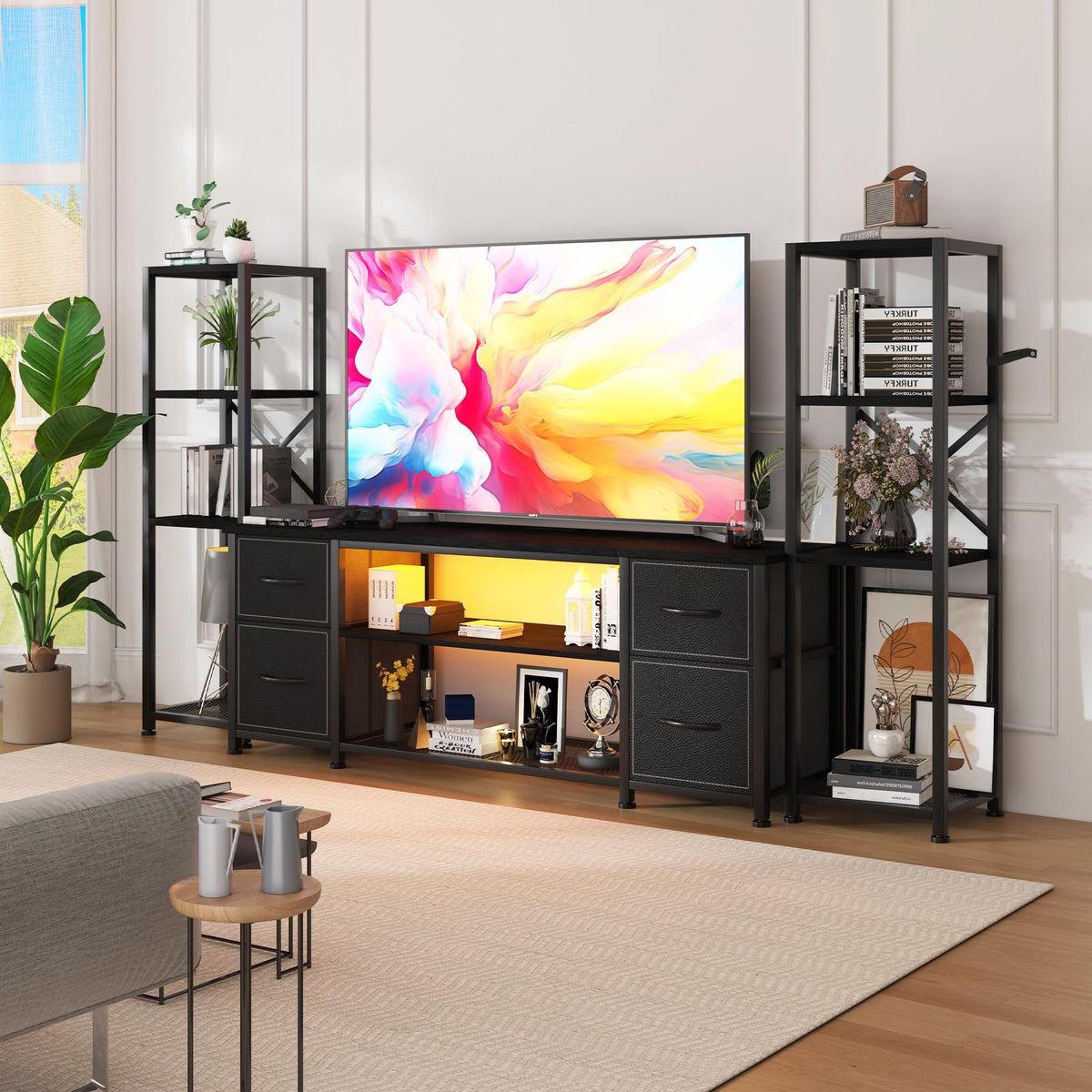 Yenlure LED TV Stand Entertainment Center Bookshelf Combo – 4 Colors - Flex Gamingproduct_type