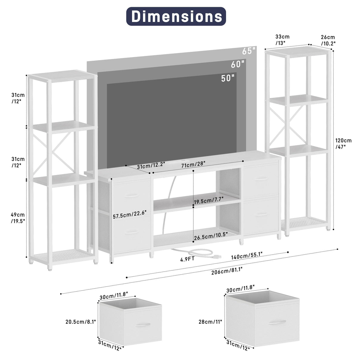 Yenlure LED TV Stand Entertainment Center Bookshelf Combo – 4 Colors - Flex Gamingproduct_type