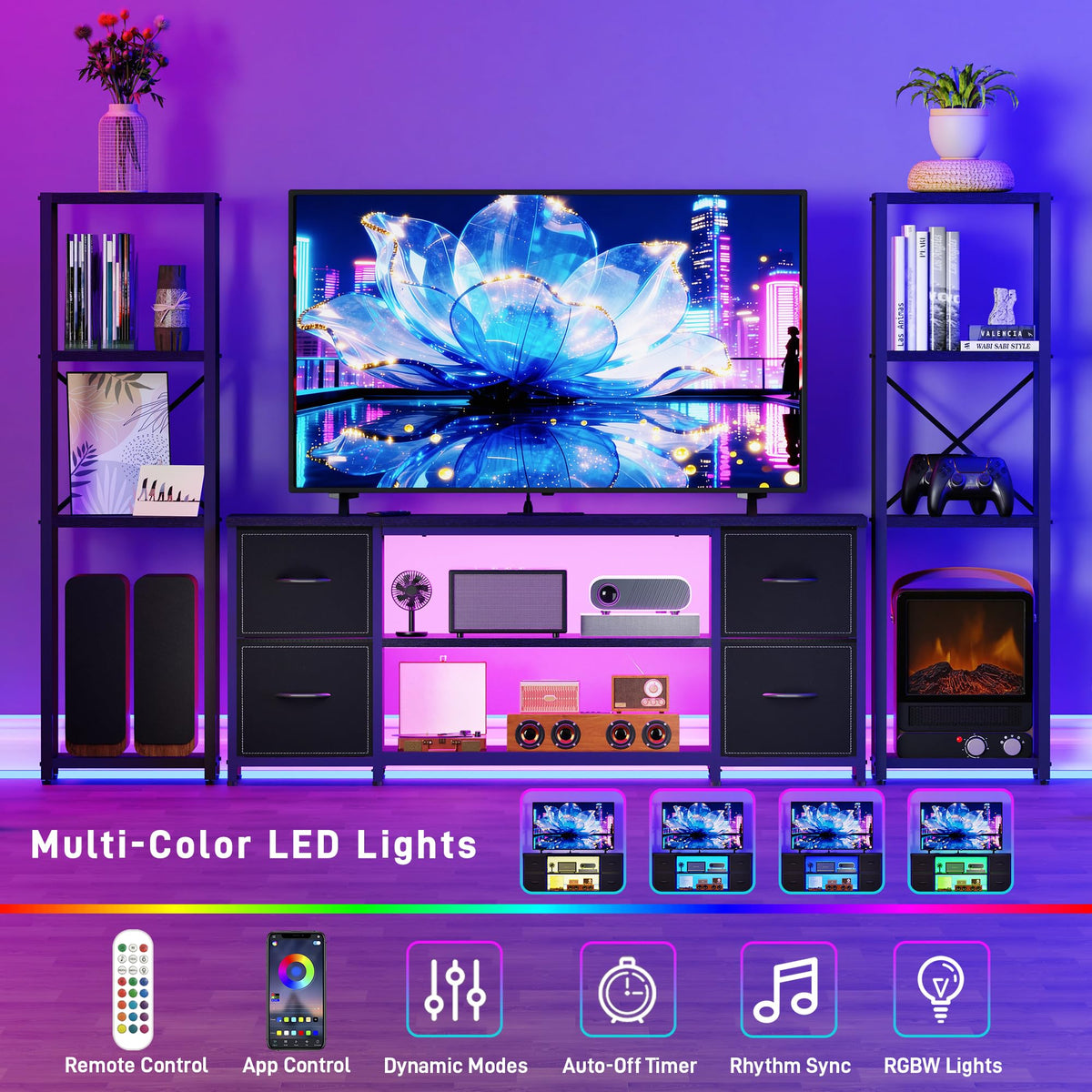 Yenlure LED TV Stand Entertainment Center Bookshelf Combo – 4 Colors - Flex Gamingproduct_type