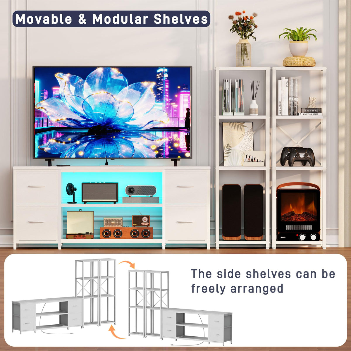 Yenlure LED TV Stand Entertainment Center Bookshelf Combo – 4 Colors - Flex Gamingproduct_type