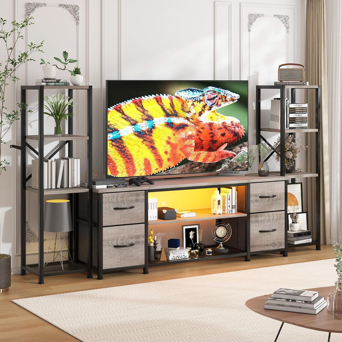 Yenlure LED TV Stand Entertainment Center Bookshelf Combo – 4 Colors - Flex Gamingproduct_type