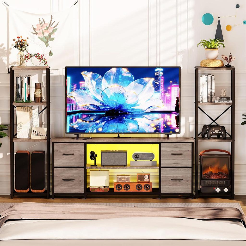 Yenlure LED TV Stand Entertainment Center Bookshelf Combo – 4 Colors - Flex Gamingproduct_type