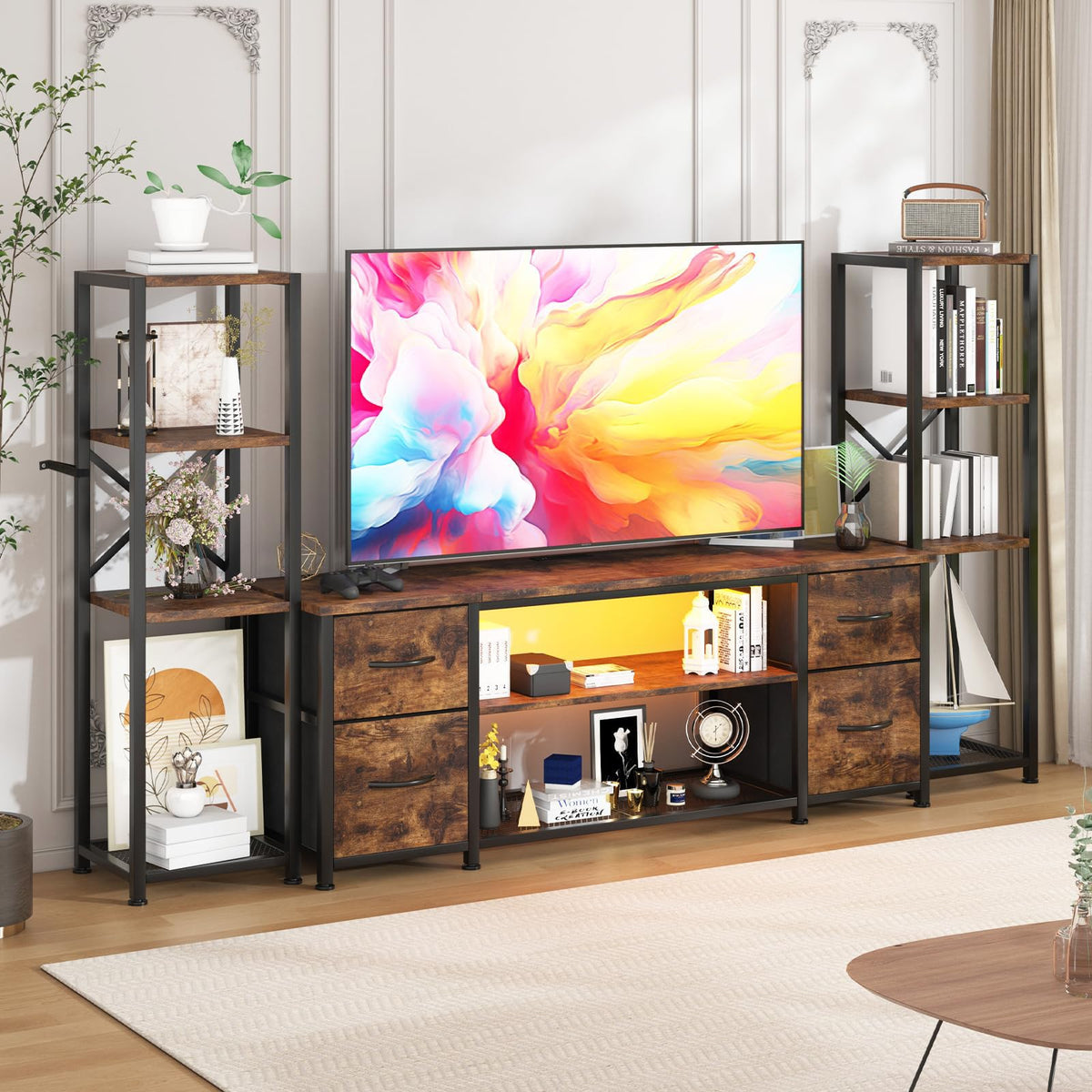 Yenlure LED TV Stand Entertainment Center Bookshelf Combo – 4 Colors - Flex Gamingproduct_type