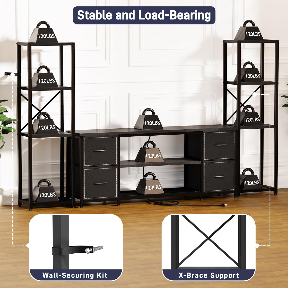 Yenlure LED TV Stand Entertainment Center Bookshelf Combo – 4 Colors - Flex Gamingproduct_type