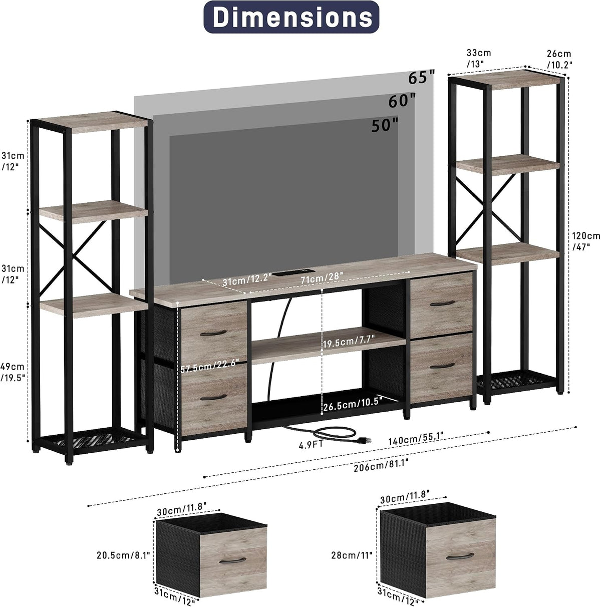 Yenlure LED TV Stand Entertainment Center Bookshelf Combo – 4 Colors - Flex Gamingproduct_type