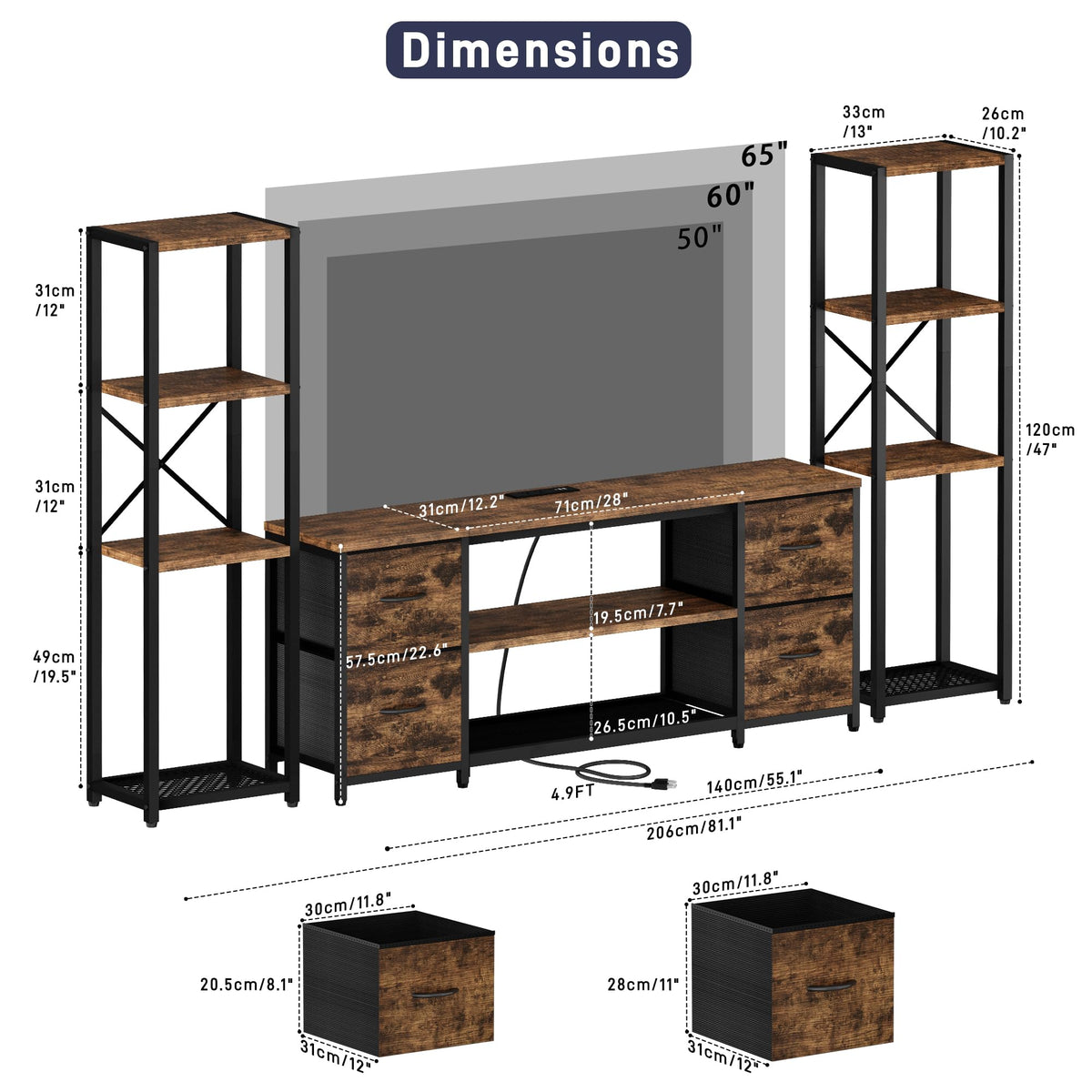Yenlure LED TV Stand Entertainment Center Bookshelf Combo – 4 Colors - Flex Gamingproduct_type