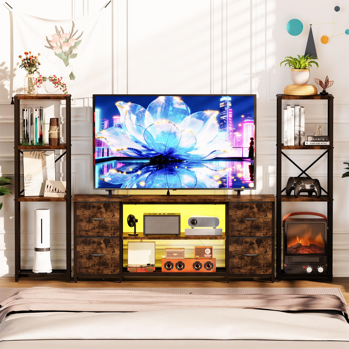 Yenlure LED TV Stand Entertainment Center Bookshelf Combo – 4 Colors - Flex Gamingproduct_type