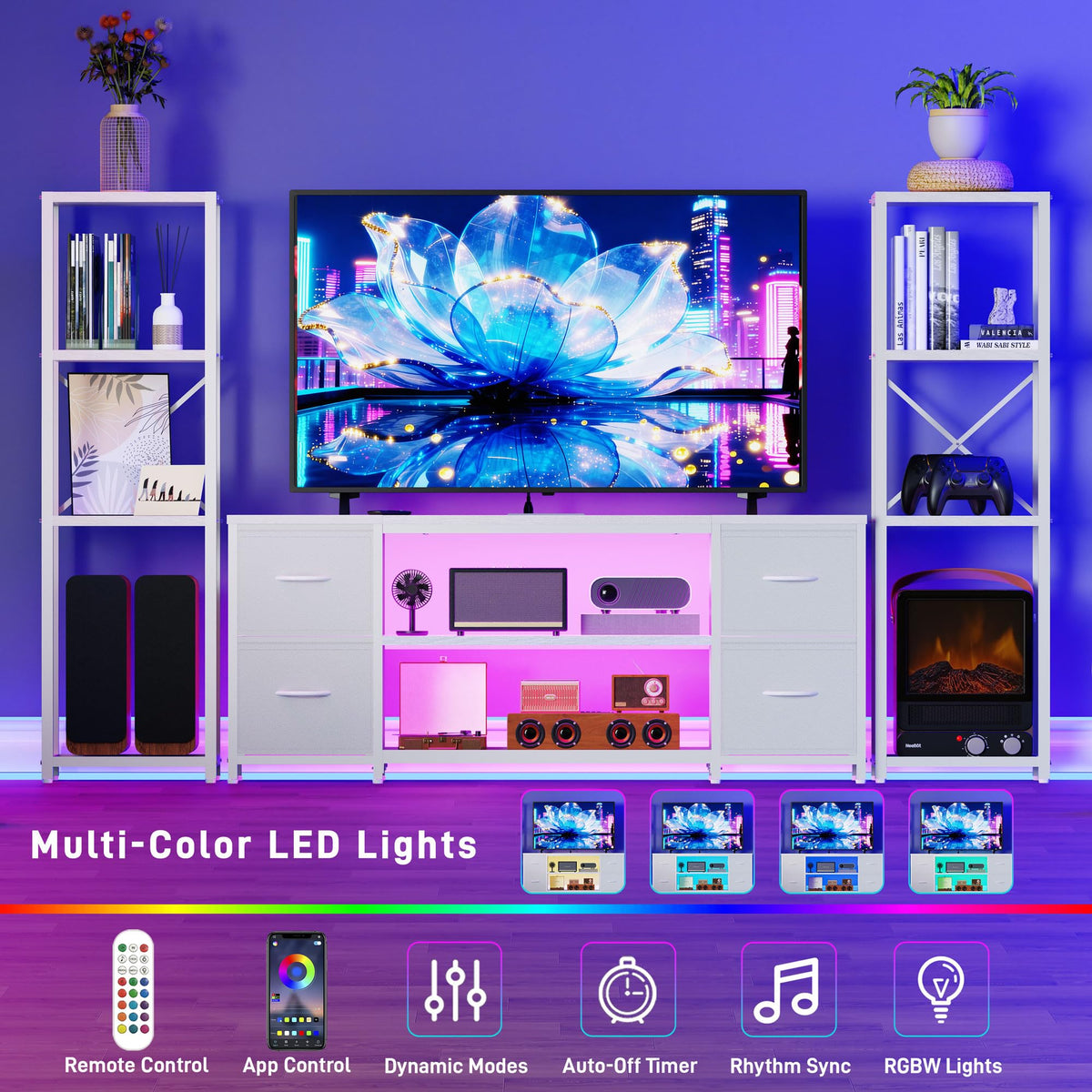 Yenlure LED TV Stand Entertainment Center Bookshelf Combo – 4 Colors - Flex Gamingproduct_type